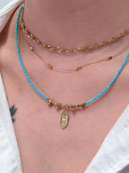 TT original-necklace-Simple turquoise blue beaded choker | Exquisite gold geometric pendant necklace | Adjustable women's vacation essential | Stackable choker