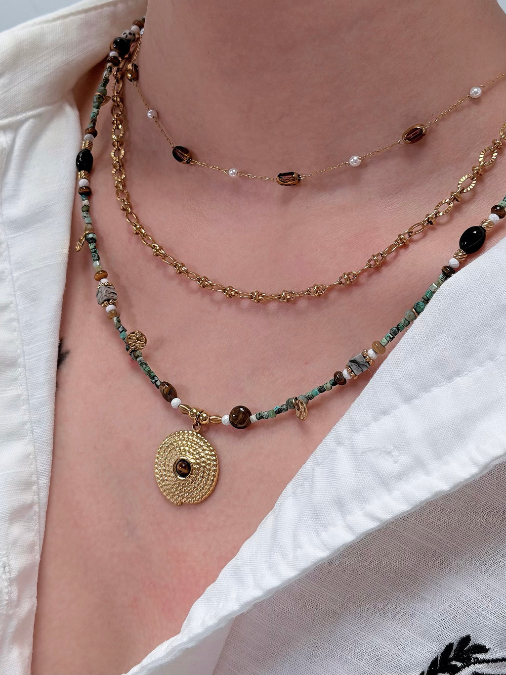 TT original-necklace-Simple and elegant layered necklaces for women | Everyday wear | High-end pearl necklace | Brown crystal necklace