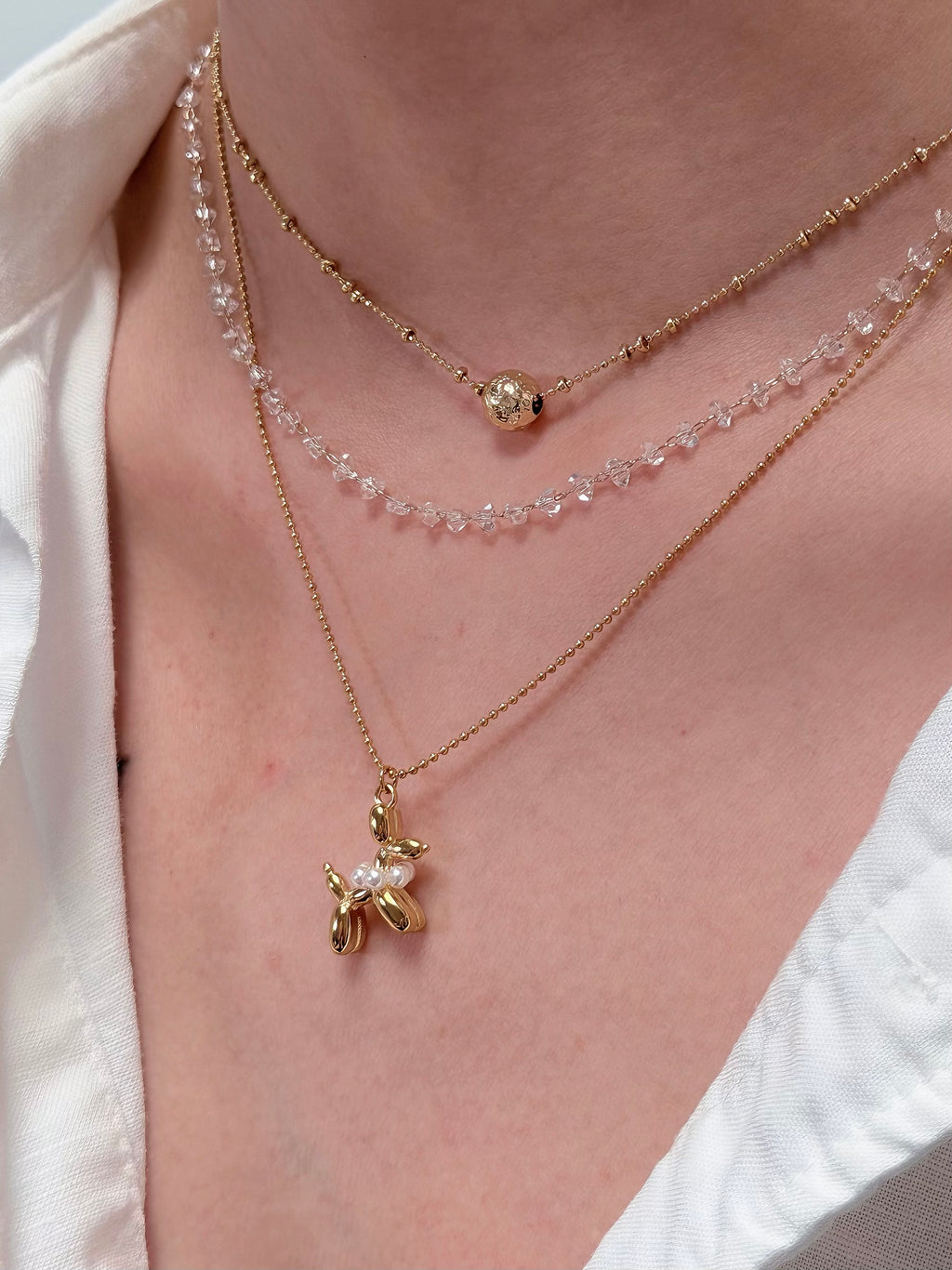 TT original-necklace-Exquisite minimalist clavicle necklace | Versatile thin chain bead necklace | Transparent, luxurious crystal necklace
