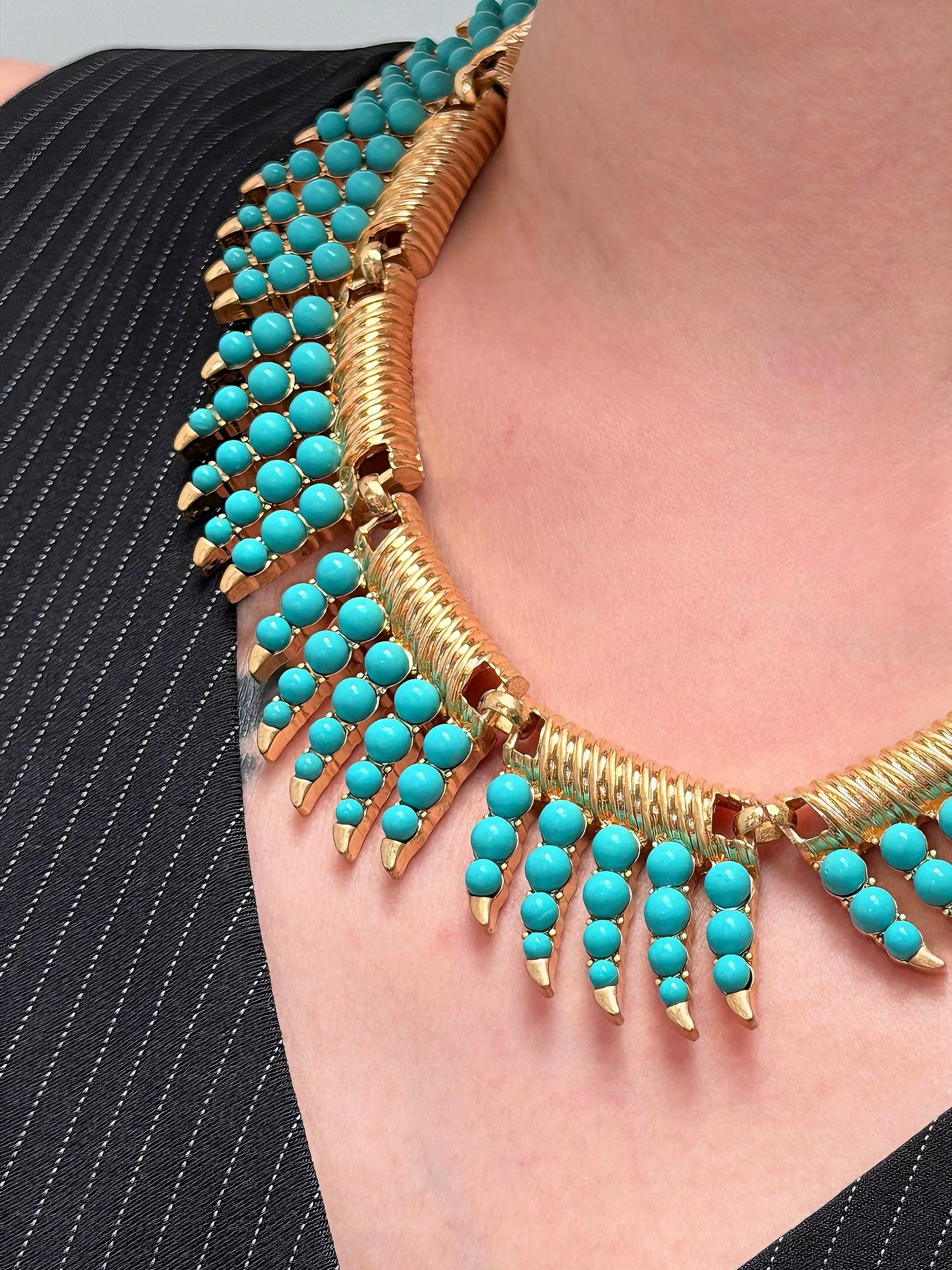 TT original-necklace-Vintage Gold Faux Turquoise Necklace | Retro Tribal Style | Luxurious Niche Design | Perfect for Photoshoots