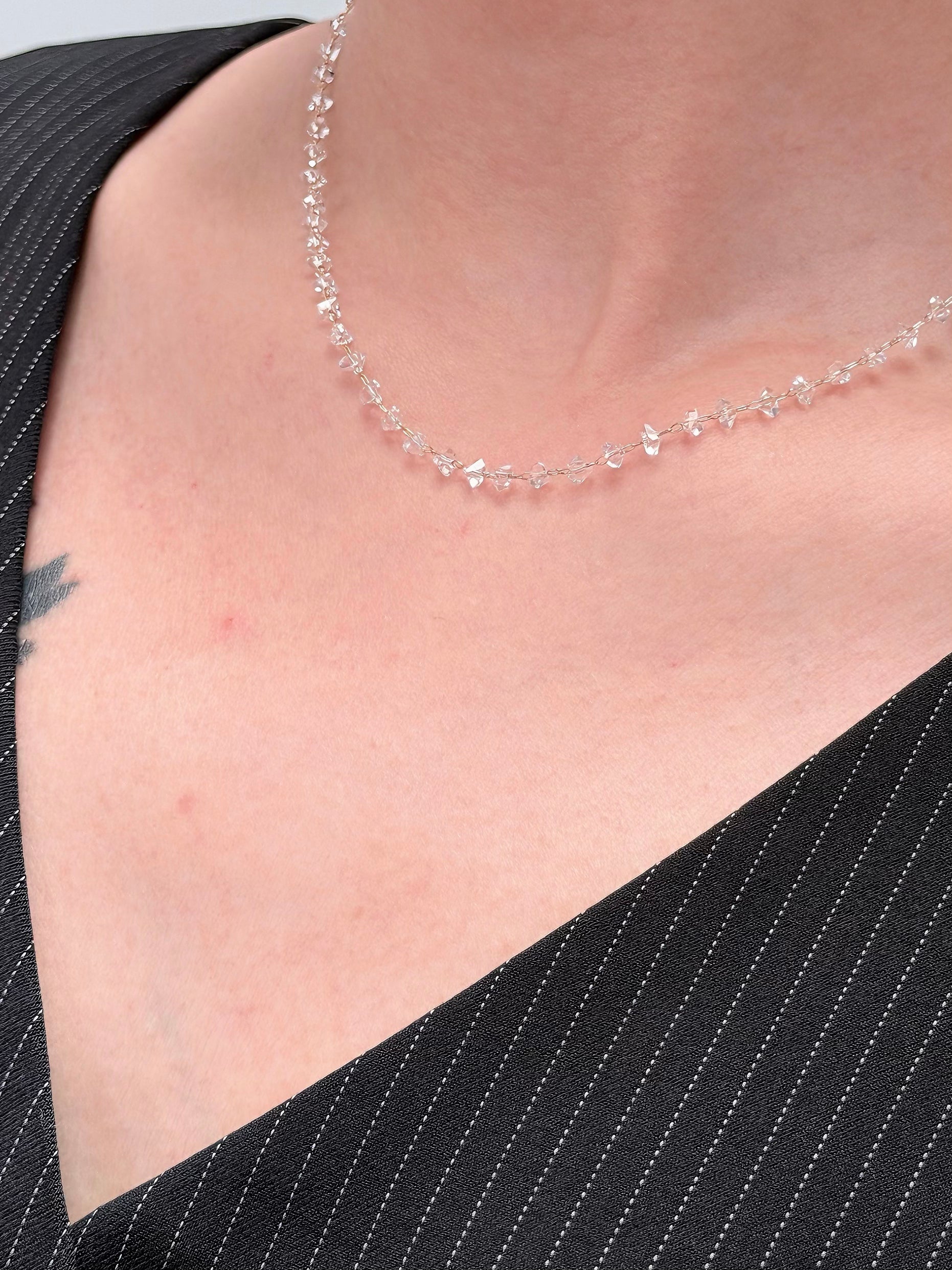 TT original-necklace-Exquisite minimalist clavicle necklace | Versatile thin chain bead necklace | Transparent, luxurious crystal necklace