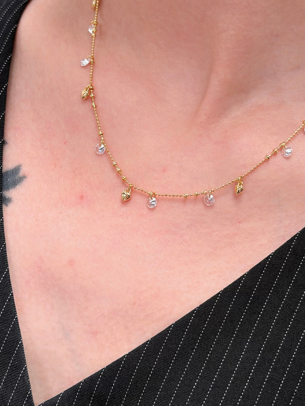 TT original-nekelace-Niche Design Gold Round Diamond Necklace | Delicate Gold Bead Chain | Full Circle Small Pendant Necklace | Gift Recommendation | Exquisite and Luxurious Clavicle Chain