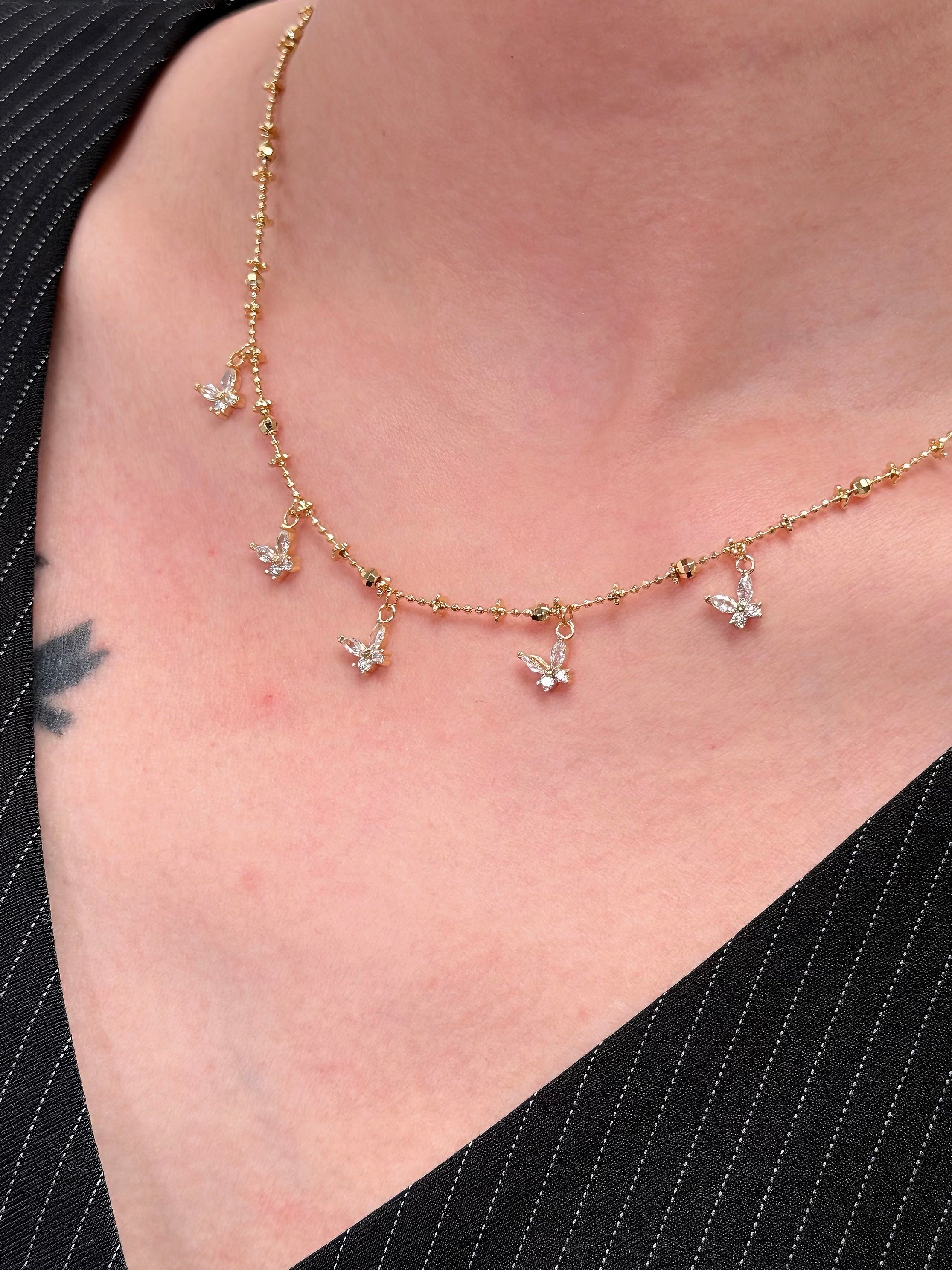 TT original-necklace-Sweet butterfly necklace | Delicate gold bead necklace | Gold-plated thin chain stackable