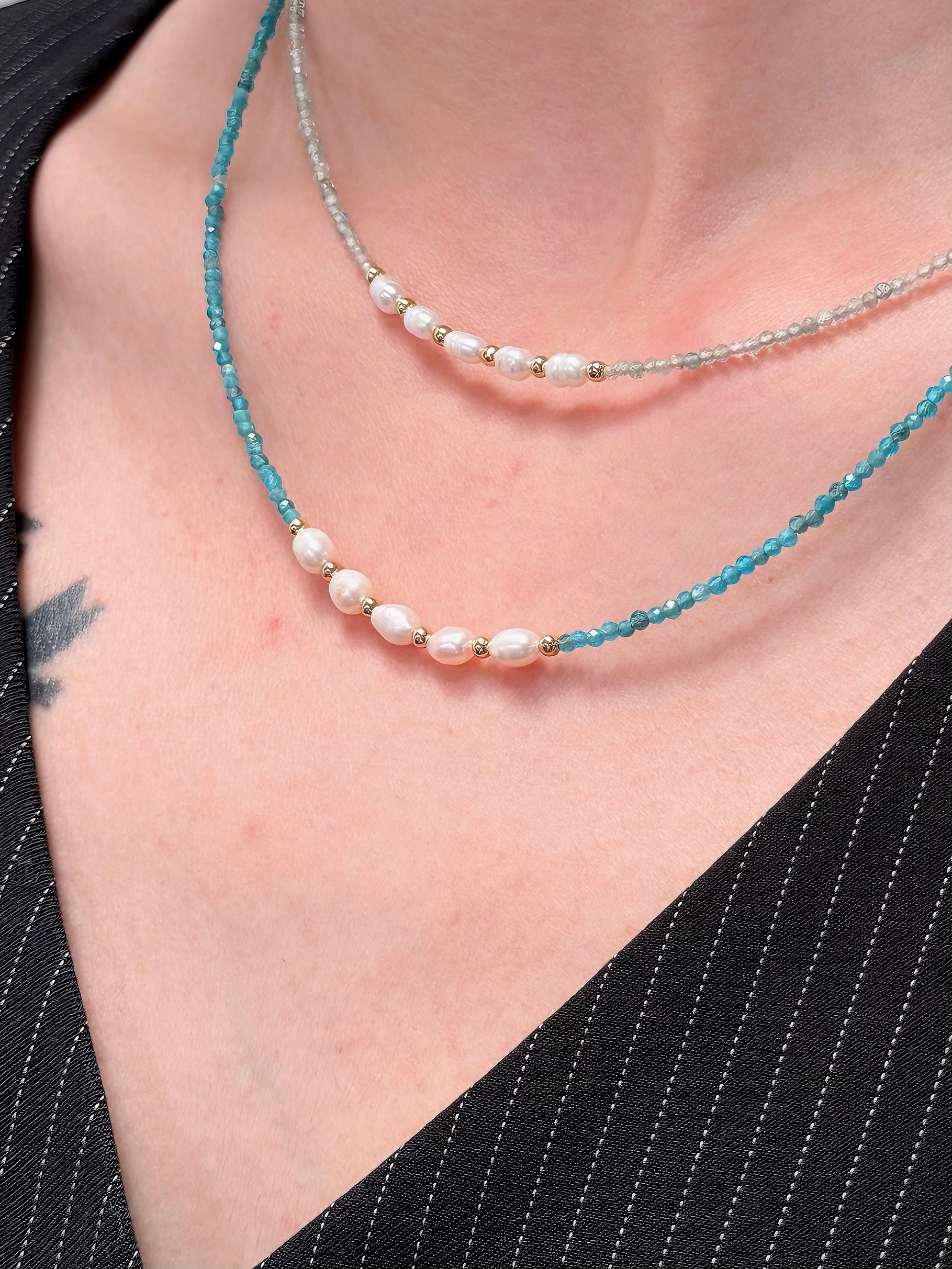 TT Original Necklace - Blue Crystal Seed Bead Pearl Necklace | Cute and Simple Beaded Necklace | Beach Vacation Style | Exquisite Layering | Crystal Necklace