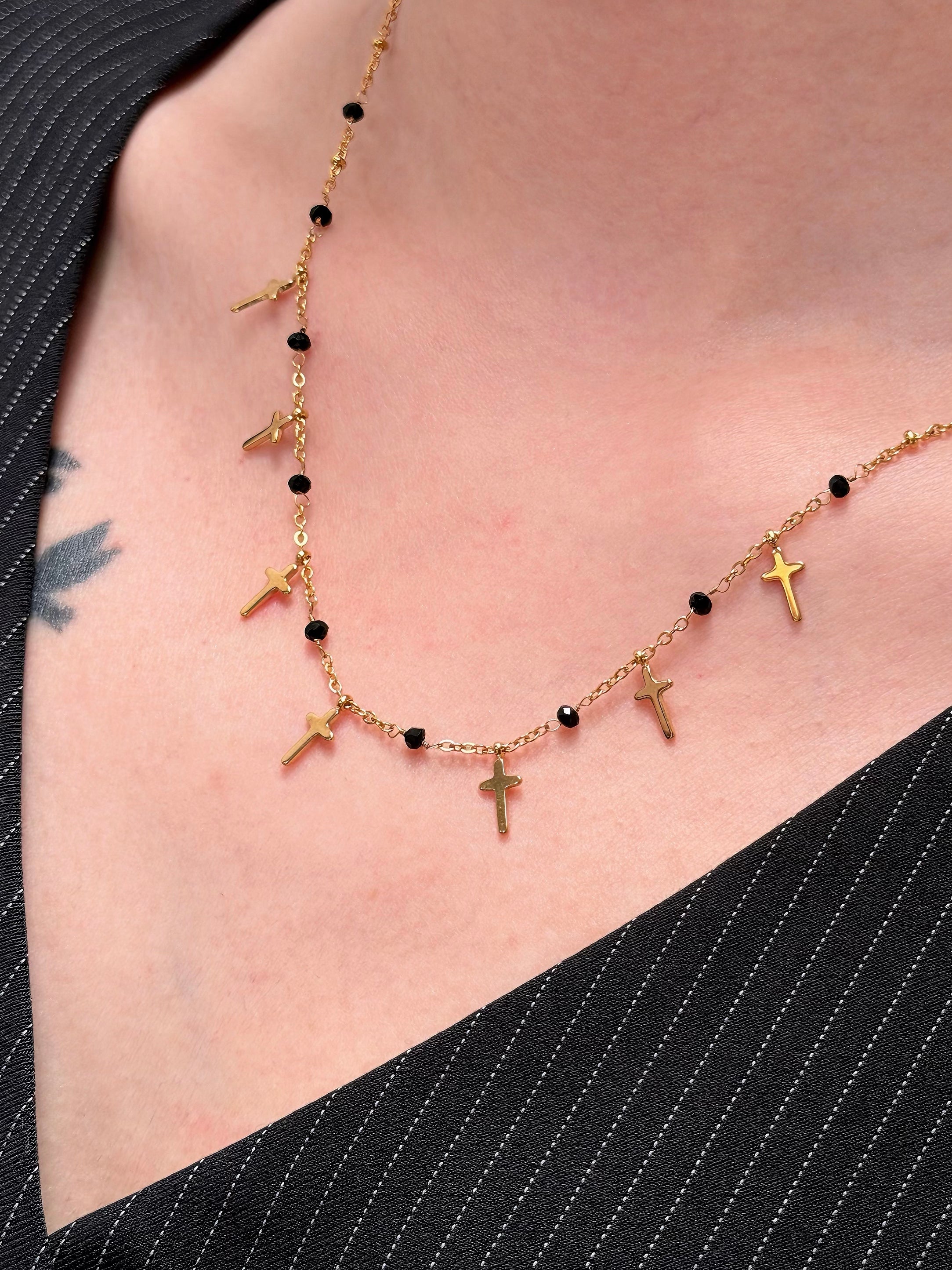 TT original-necklace-Gothic French Fashion Women's Jewelry | Simple Gold Cross Pendant Necklace | Unique Religious Fashion Necklace | Trendy Black Gold Necklace
