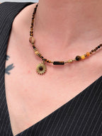 TT original-necklace-Earth-toned natural tiger's eye necklace | Vintage beaded necklace | Energy stone with sun pendant | Handmade natural gemstone Bohemian style