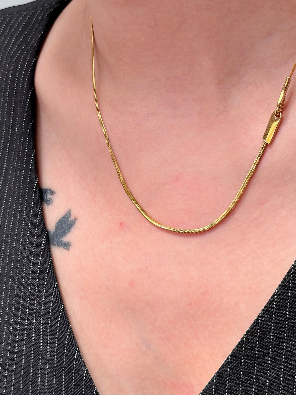 TT original-necklace-Basic layering style | Unisex | Simple gold flat snake chain | European and American style metal necklace | Minimalist clavicle chain | Niche and understated style