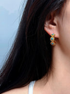 TT original-earring-Gold Half-Hoop Earrings | Southwest Style Jewelry | Natural Turquoise | Summer Beach Accessories