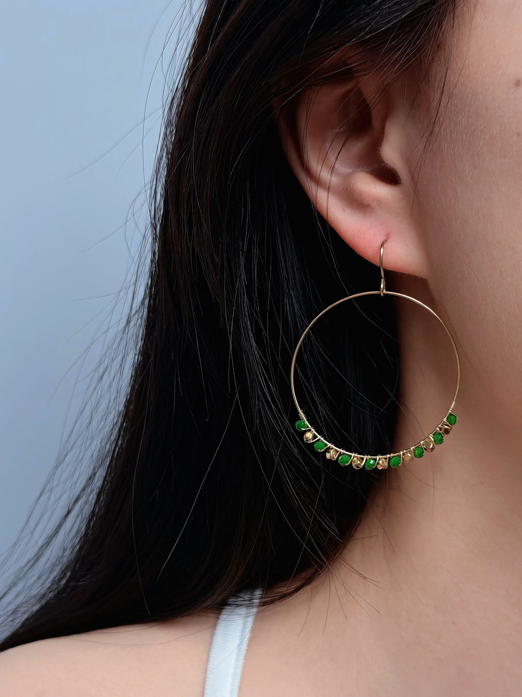 TT original-earring-Bohemian-style green gemstone earrings | Beach vacation style | Travel photography essential | Vintage handmade earrings | One-of-a-kind handmade pieces