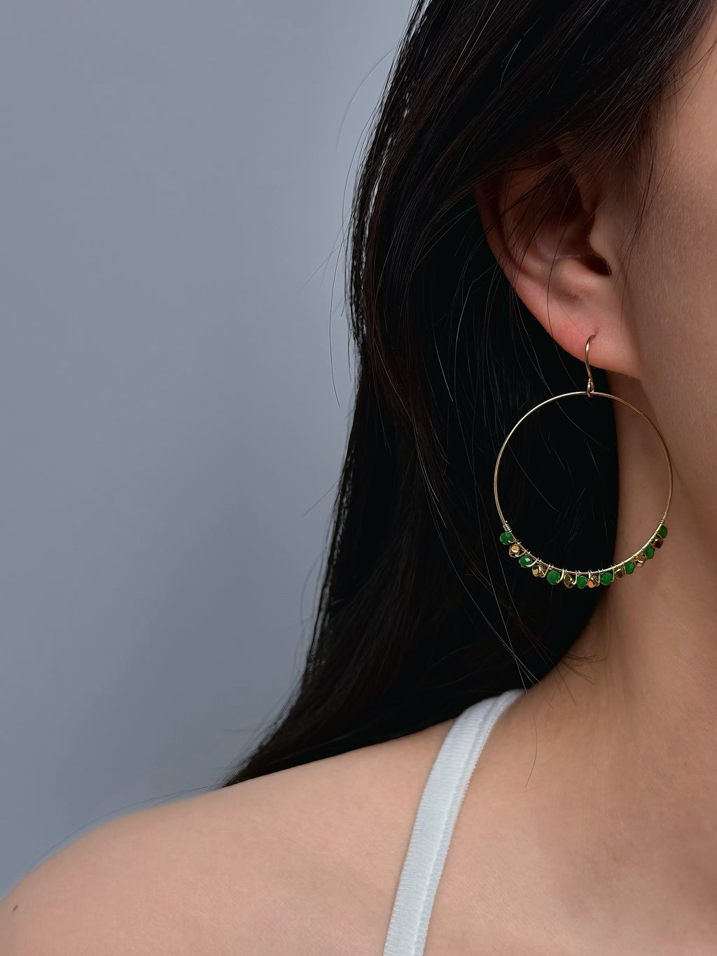 TT original-earring-Bohemian-style green gemstone earrings | Beach vacation style | Travel photography essential | Vintage handmade earrings | One-of-a-kind handmade pieces