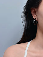 TT Original -earrings- Unique White C-Shaped Earrings | Geometric Texture | Chanel Style Earrings | C-Shaped Stud Earrings | Streetwear | Black Hoop Earrings | Retro-Modern Half-Moon Earrings