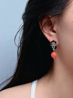 TT original-earring-Niche Design Coral Red Bead Earrings for Women | Affordable Luxury for Both Commute and Evening | Niche Design | 925 Sterling Silver Needles