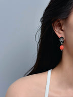 TT original-earring-Niche Design Coral Red Bead Earrings for Women | Affordable Luxury for Both Commute and Evening | Niche Design | 925 Sterling Silver Needles