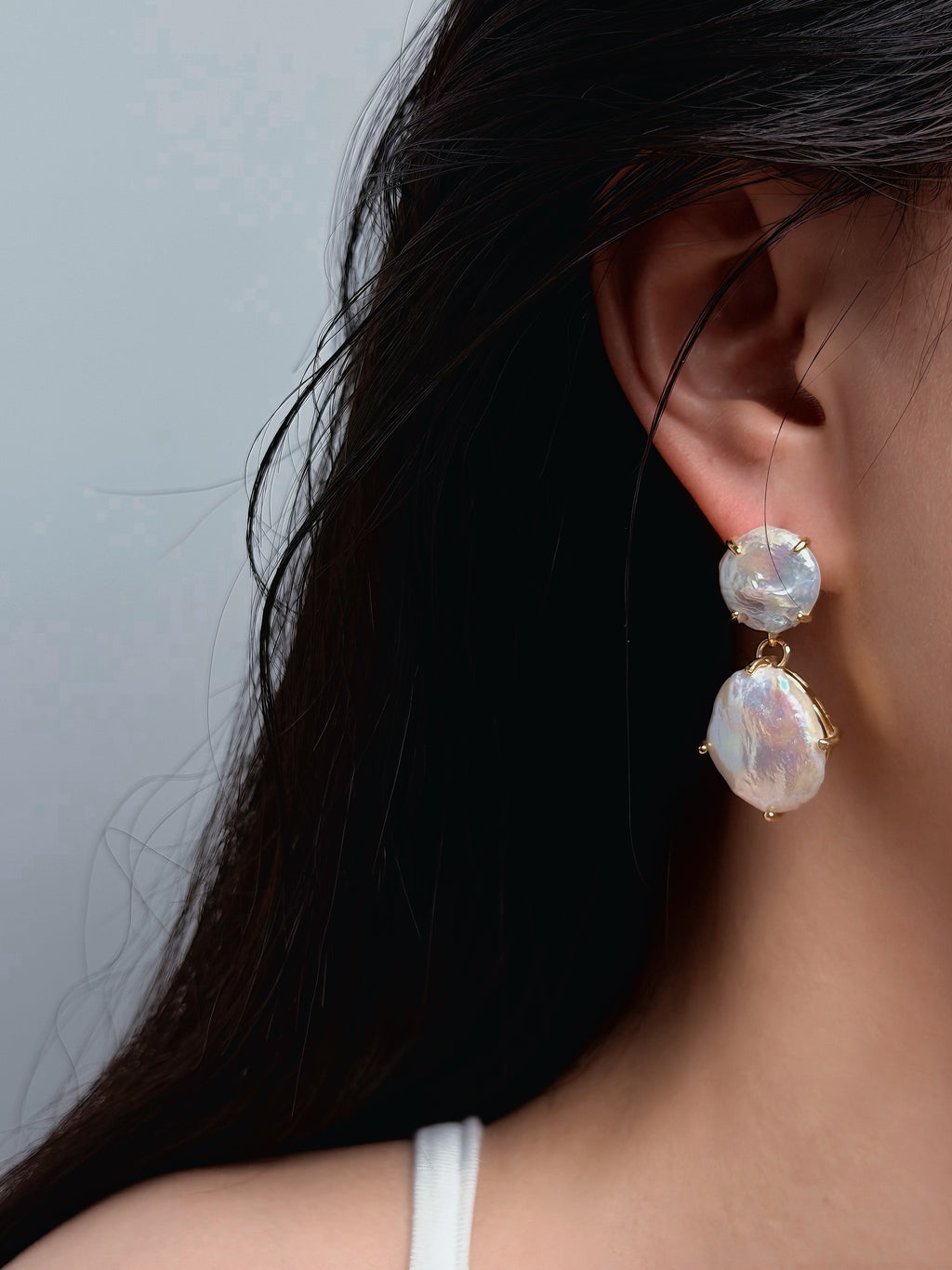 TT original-earring-Natural Baroque Pearl Earrings | Gold Prong Setting - Elegant Drape that Flatters the Face