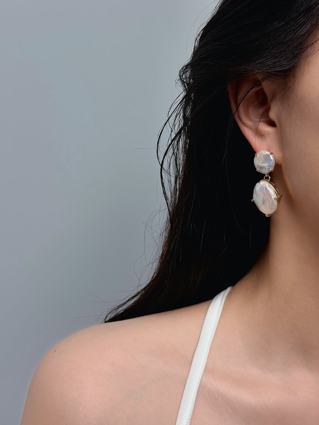 TT original-earring-Natural Baroque Pearl Earrings | Gold Prong Setting - Elegant Drape that Flatters the Face