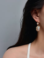 TT original-earring-Exquisite irregular baroque pearl pendant earrings | Elegant gold wire wrapped pearl stud earrings | Niche handmade design