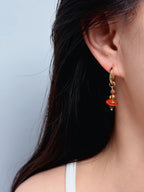 TT original-earring-Vintage Red Agate and Green Jade Earrings | Handmade Gold Sandstone Beaded Earrings | Bohemian Style Natural Stone Pendant Earrings