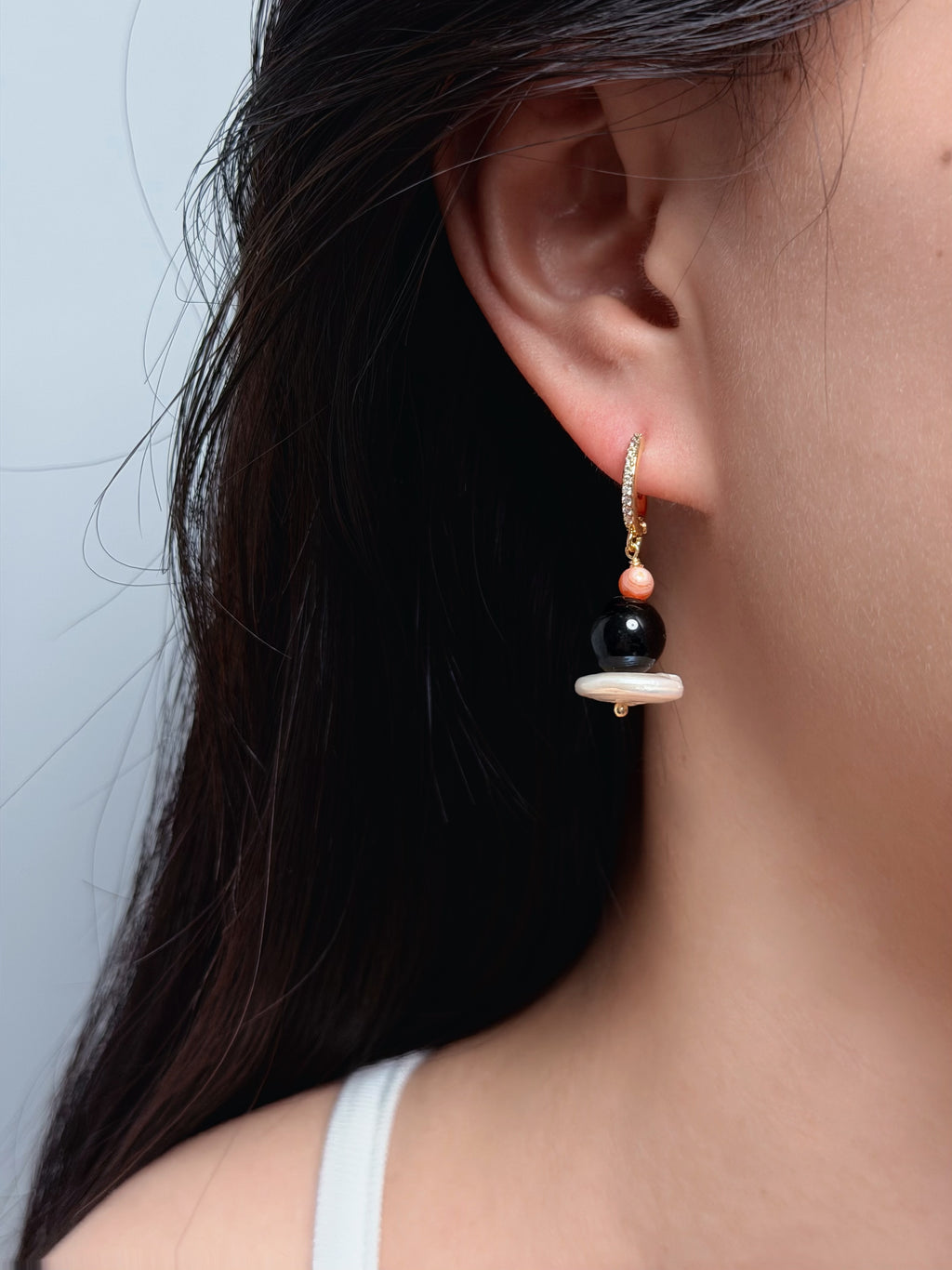 TT original-earring-Vintage Black Agate Earrings | Unique Natural Handmade Pearls | Elegant Bohemian Gemstone Earrings | Simple Yet Luxurious Vintage Gold Zircon Earrings