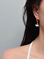 TT original-Pearl earrings- natural freshwater baroque pearls + zircon, personalized mixed-style cone-shaped pendant, high-end jewelry