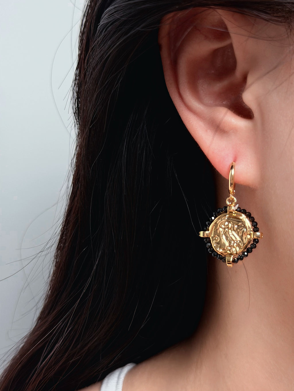 TT original-earring-Vintage Badge Earrings | Unique Black and Gold Earrings | Unisex | Medieval Style Jewelry