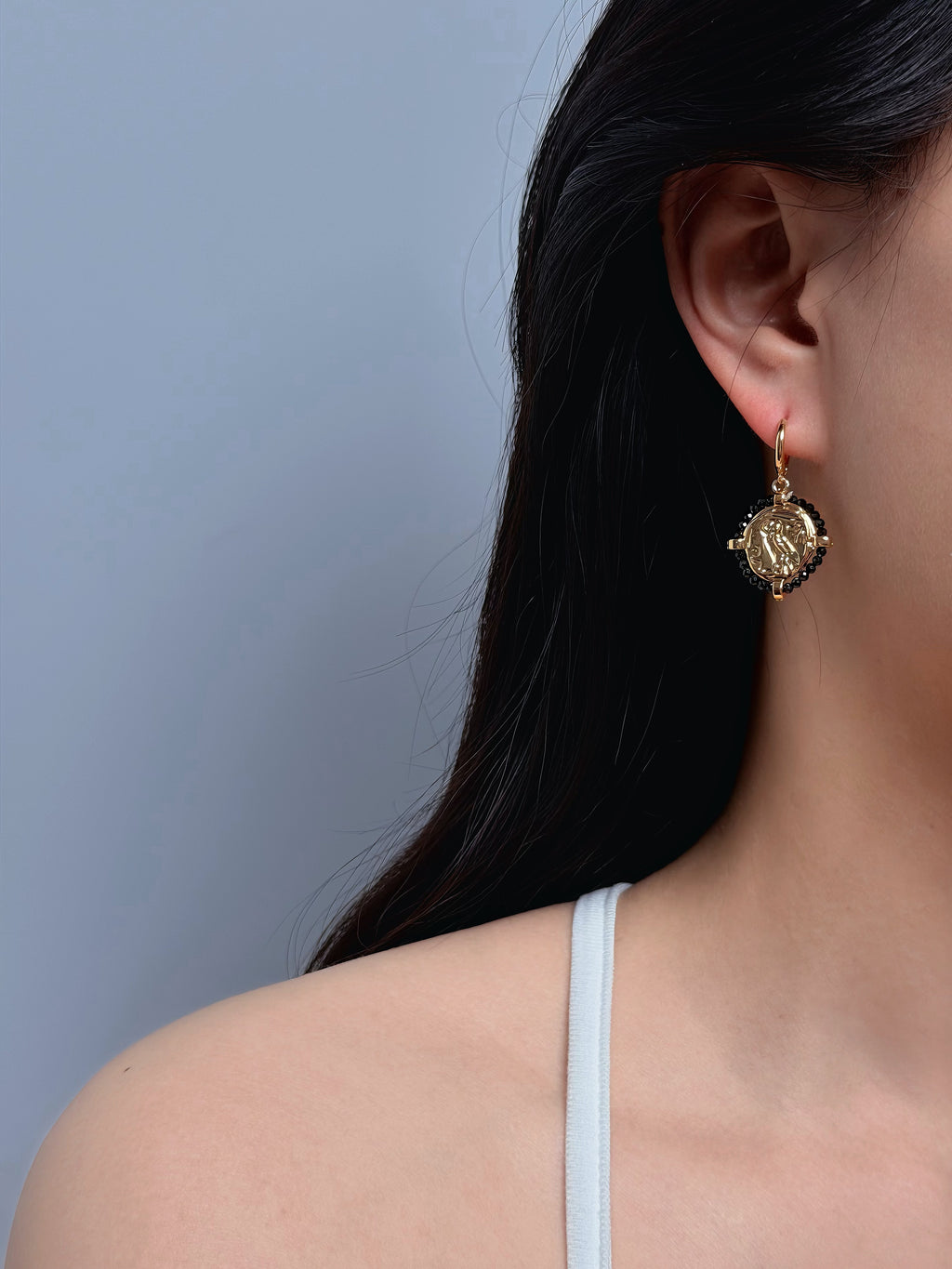 TT original-earring-Vintage Badge Earrings | Unique Black and Gold Earrings | Unisex | Medieval Style Jewelry