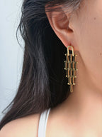 TT original-earring-Women's Gold Geometric Pendant Earrings | Long Architectural Style Earrings | Modern Minimalist Unique Jewelry