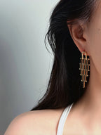TT original-earring-Women's Gold Geometric Pendant Earrings | Long Architectural Style Earrings | Modern Minimalist Unique Jewelry