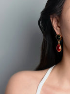 TT original-earring-Red and green color-blocked glass stud earrings | French artistic style earrings | Niche earrings | Designer earrings | A finishing touch to everyday outfits
