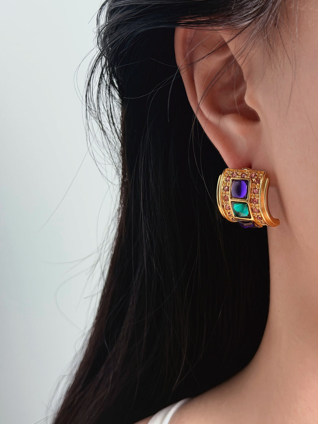 TT original-earring-Niche Retro Colorful Gold Earrings | Brightening and Elegant Earrings | French Luxury Gold Earrings | High-End Niche Style