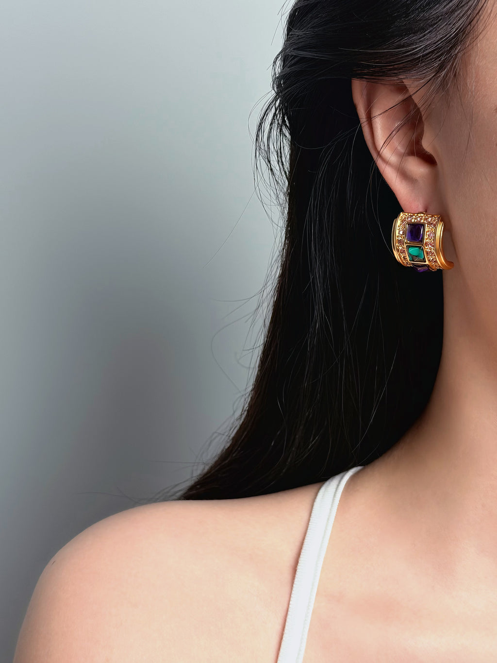 TT original-earring-Niche Retro Colorful Gold Earrings | Brightening and Elegant Earrings | French Luxury Gold Earrings | High-End Niche Style