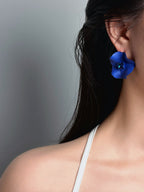 TT Original -earring - European Style 3D Flower Earrings | White and Blue Petal Stud Earrings | Bridesmaid Evening Dress Accessories | Large Earrings | High-End Accessories