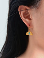 TT original-earring-Bohemian geometric design | Textured earrings | Hammered fan-shaped earrings | High-end vintage emeralds | Fair-skinned and elegant style
