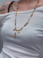 TT original-necklace-Bohemian Gold Feather Long Necklace | Vacation Ethnic Style | Casual Denim Outfit | Handmade Knitting | Niche Beaded Jewelry | Music Festival Outfit