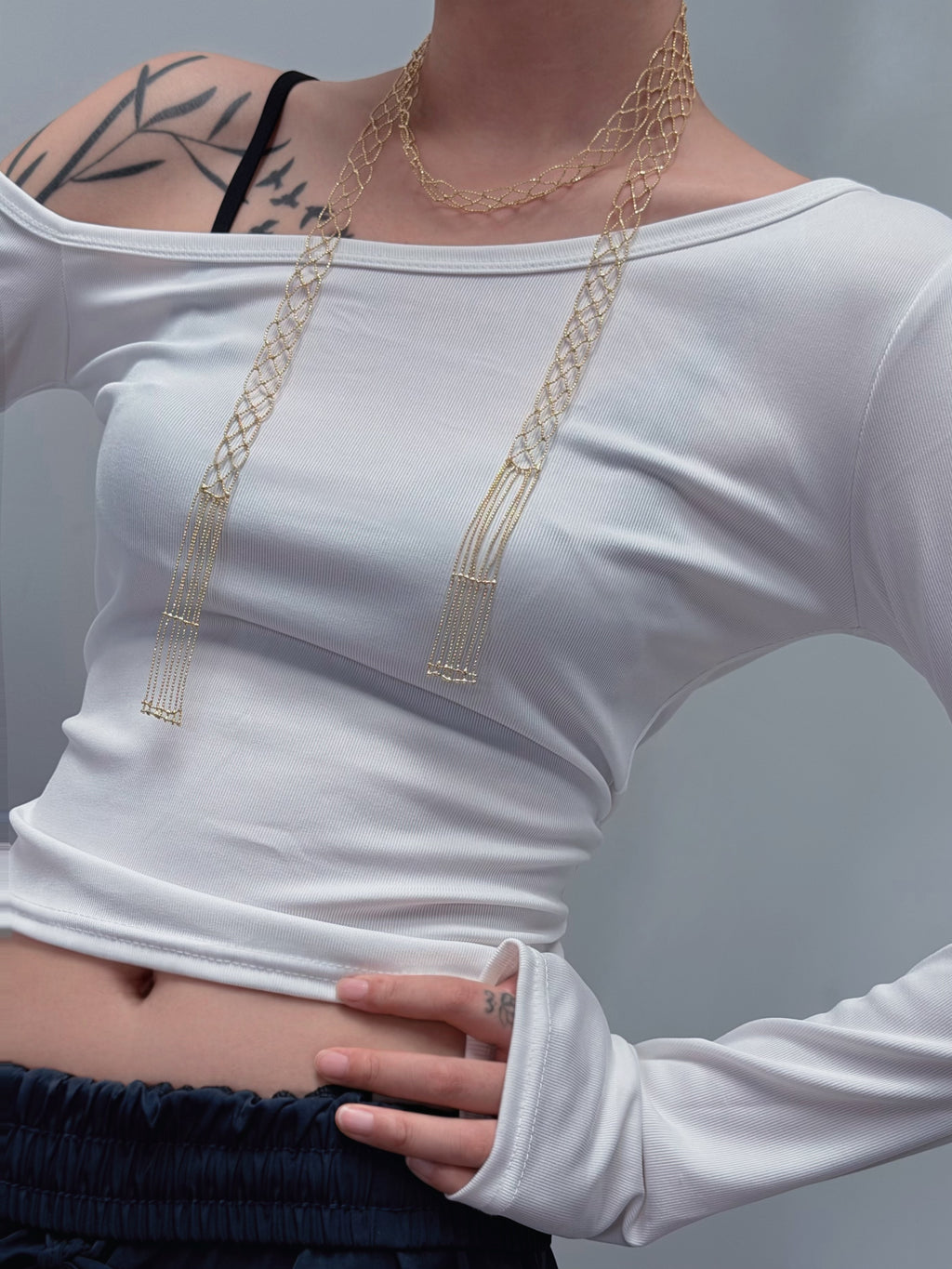 TT original-necklace-Handmade gold lace-woven long necklace | Stackable tassel long necklace | A luxurious long necklace suitable for both work and evening events