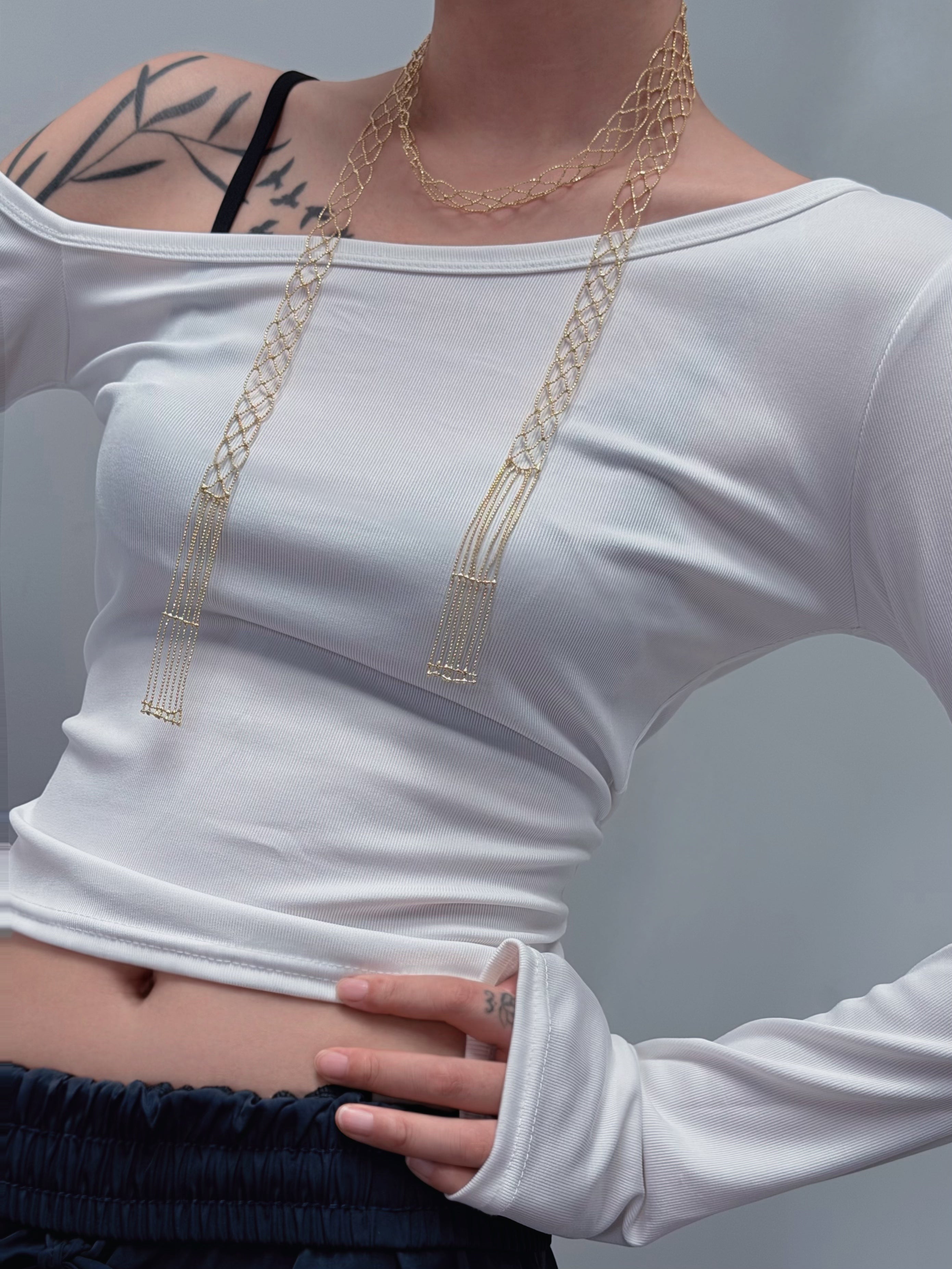 TT original-necklace-Handmade gold lace-woven long necklace | Stackable tassel long necklace | A luxurious long necklace suitable for both work and evening events