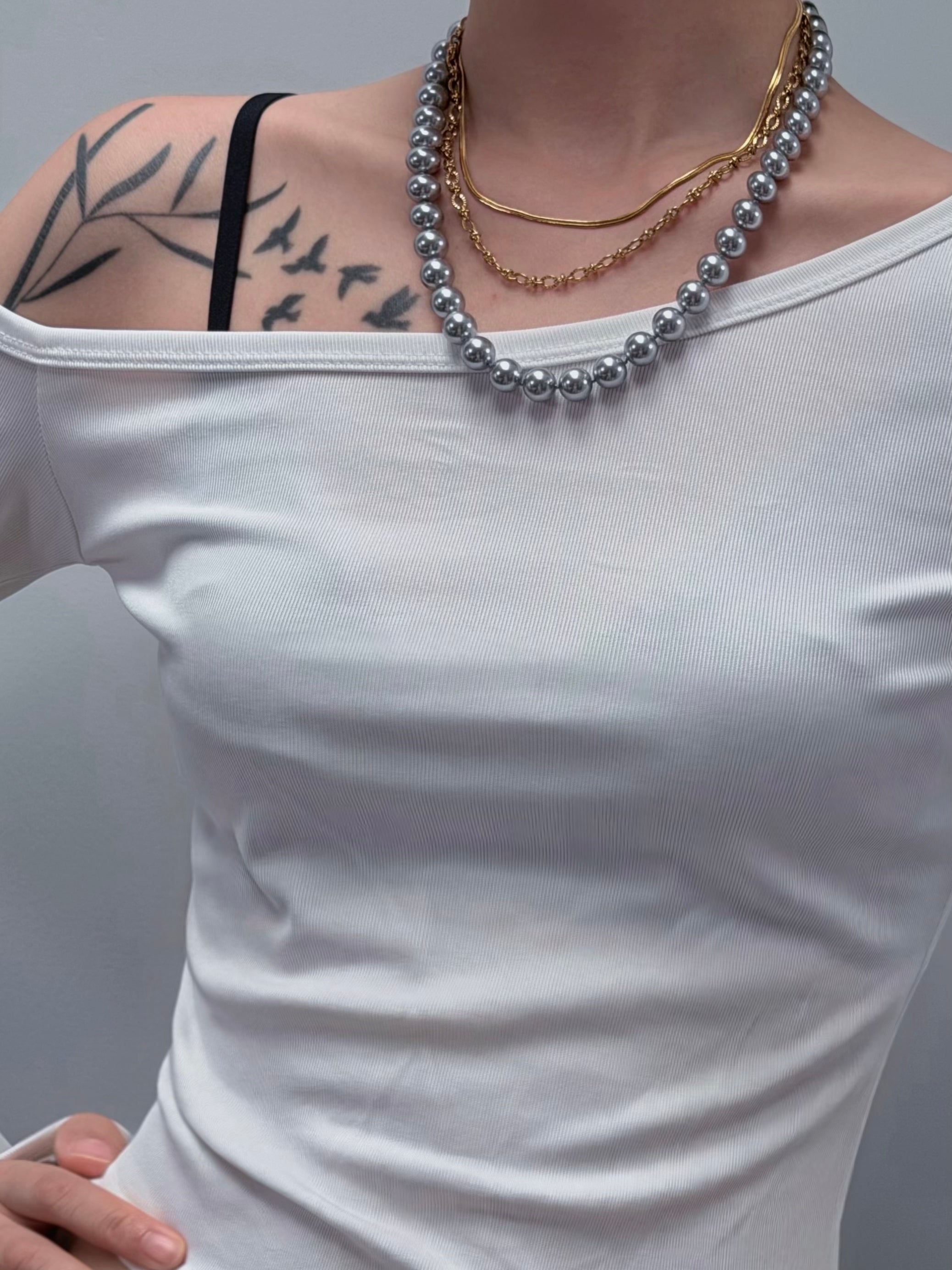 TT original-necklace-Silver-grey mother-of-pearl necklace | Timeless women's pearl jewelry, suitable for both work and evening occasions.