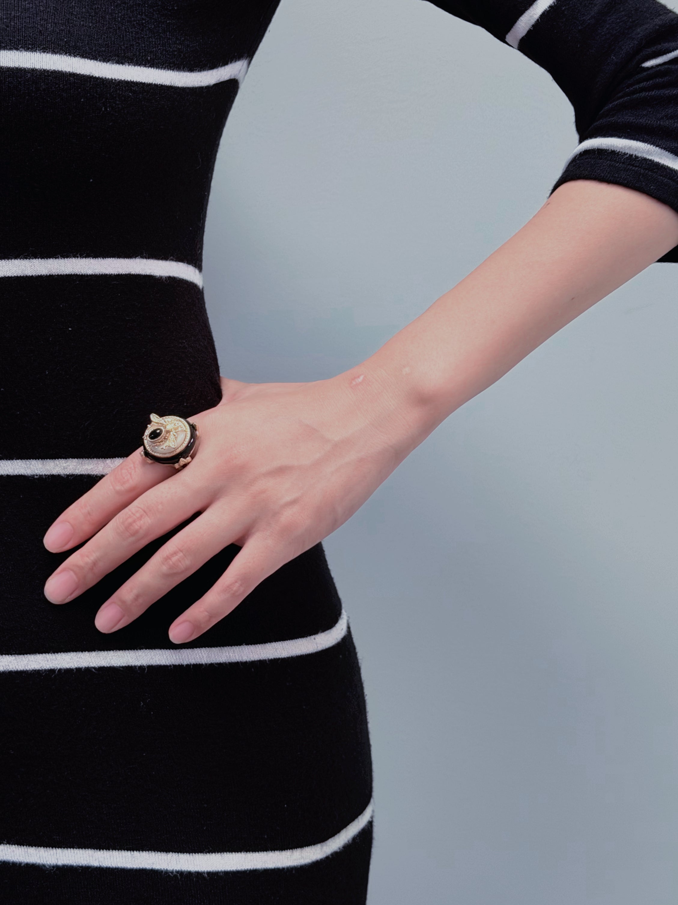 TT original-ring-Vintage Bee Ring | Gold and Black Enamel Dome Ring | Luxury Vintage Insect Jewelry | Fashion Gift for Women