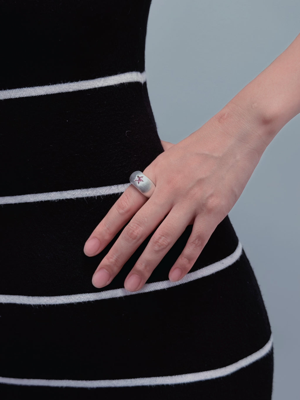 TT original-ring-Vintage half-moon open ring | Handmade feel | Matte brushed silver ring | Five-pointed star ring | Unique wide ring