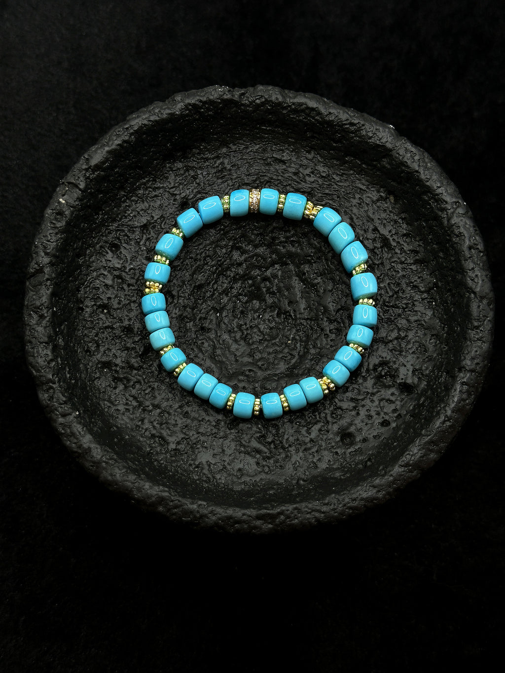 TT original-bracelet-Tiffany Blue Beaded Bracelet, Elastic Design | Turquoise and Blue Gold Color Scheme | Elegant for Everyday Wear | Perfect for Summer Vacations