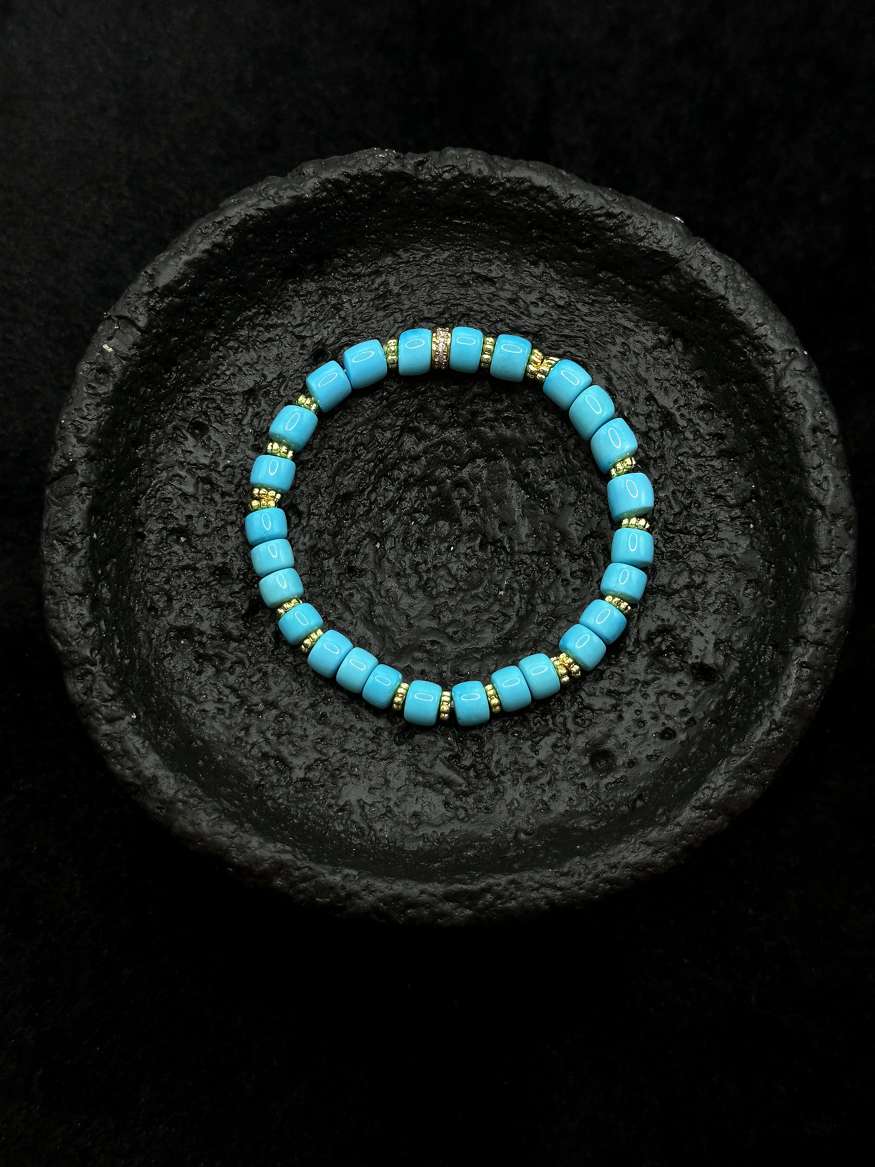TT original-bracelet-Tiffany Blue Beaded Bracelet, Elastic Design | Turquoise and Blue Gold Color Scheme | Elegant for Everyday Wear | Perfect for Summer Vacations
