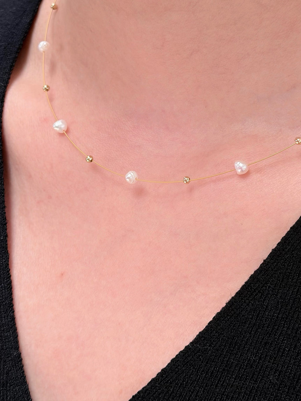 TToriginal-necklace-Classic minimalist pearl necklace | Fine gold thread + natural pearl embellishments