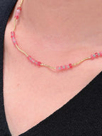 TT original-necklace-Pink crystal necklace | Minimalist gold chain | Niche design necklace | Spring/Summer delicate necklace | French feminine style | Luxurious gold tube necklace