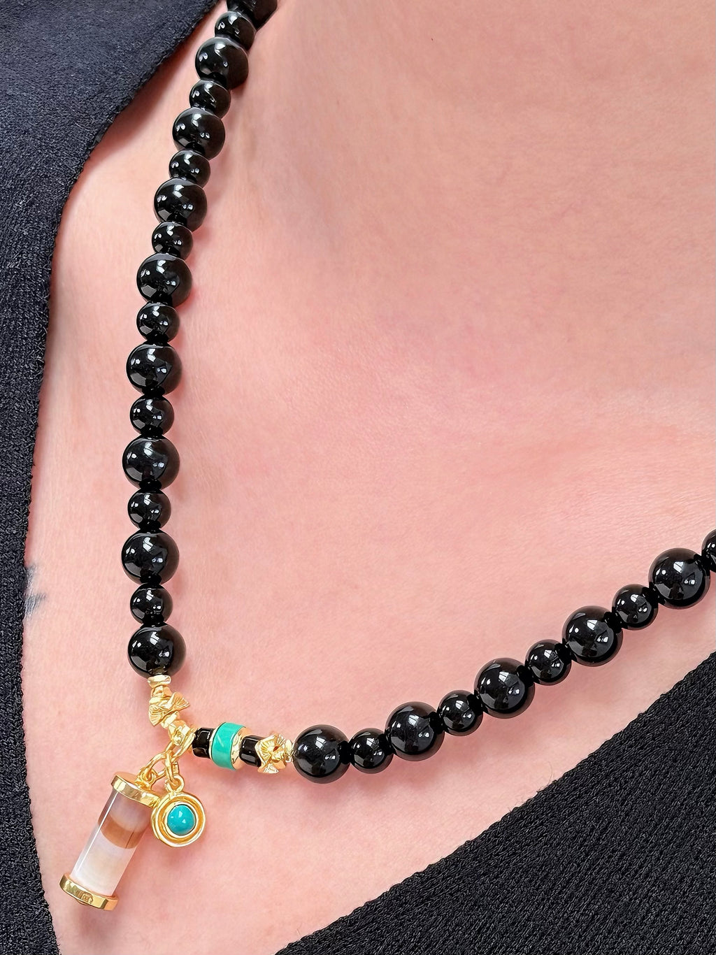TT original-necklace-Natural Black Agate Necklace | Handmade Eclectic Style | Niche Design Black Choker | Bohemian Vintage Style | Black Bead Necklace | Everyday Versatile, Wear Multiple Styles