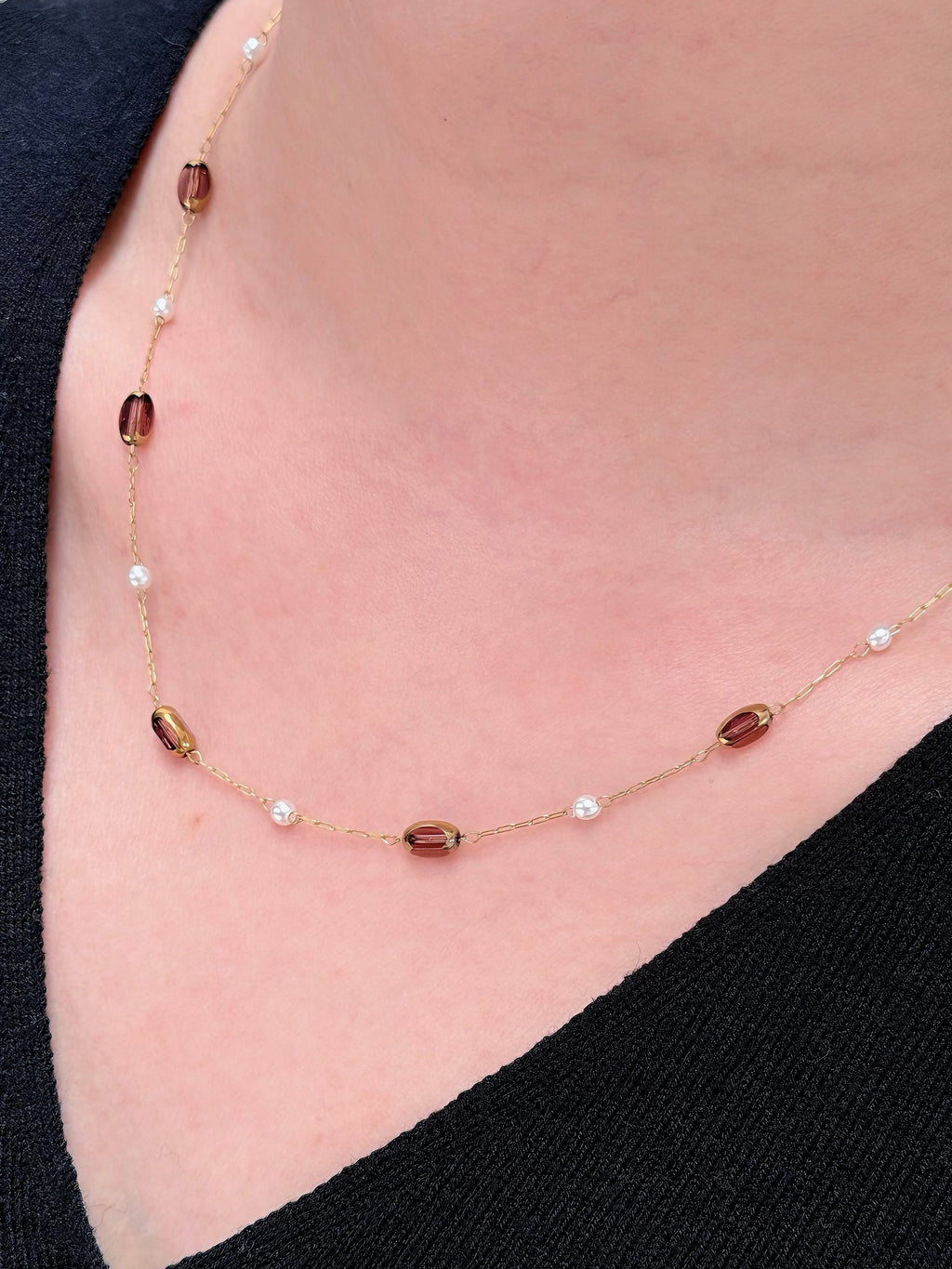TT original-necklace-Simple and elegant layered necklaces for women | Everyday wear | High-end pearl necklace | Brown crystal necklace