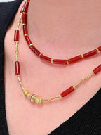 TT original-necklace-Vintage-inspired luxury red natural agate necklace | Niche design handmade beaded necklace | Festive gift | Vintage ethnic style choker | Double-layer necklace