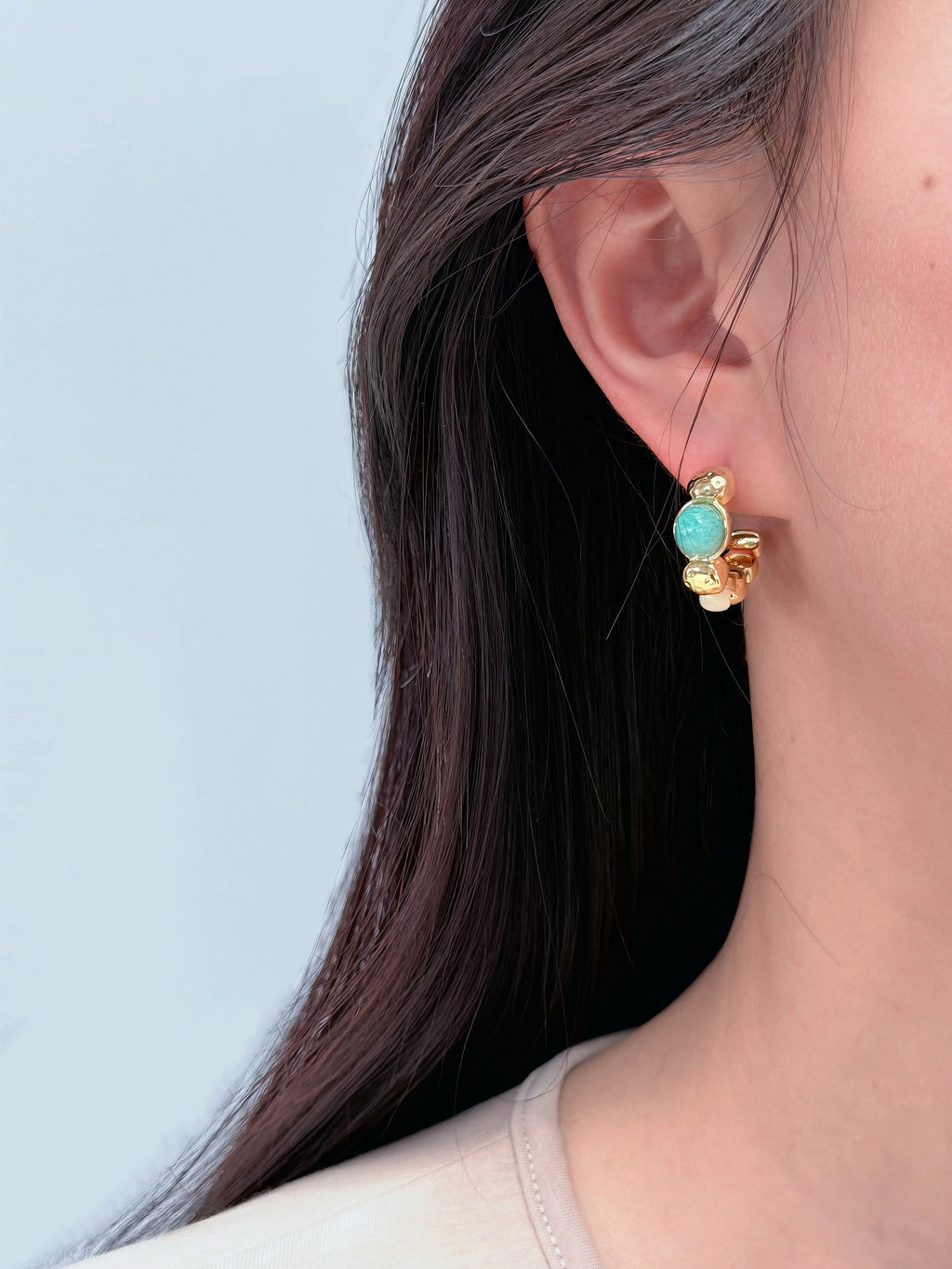 TT original-earring-Handmade natural gemstone earrings | French chic jewelry | Half-hoop earrings | Modern retro style women's personalized jewelry