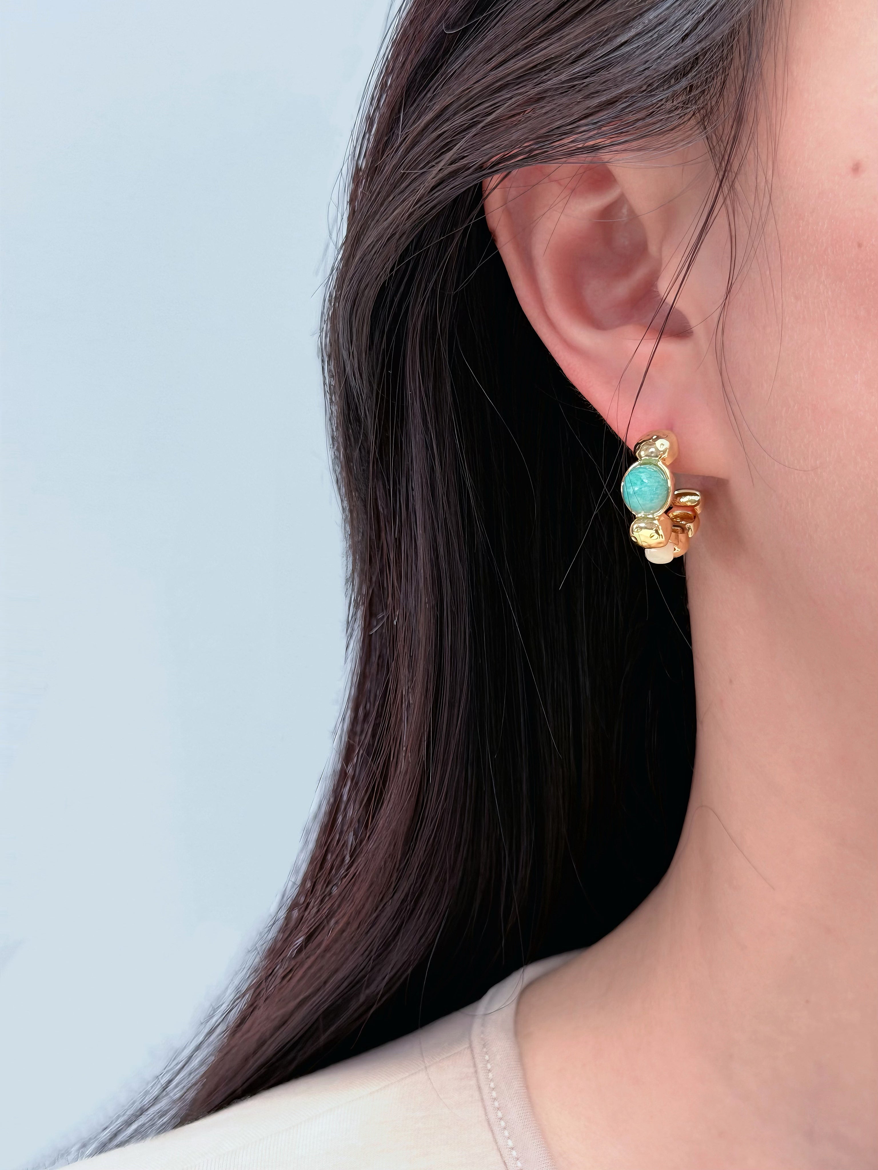 TT original-earring-Handmade natural gemstone earrings | French chic jewelry | Half-hoop earrings | Modern retro style women's personalized jewelry