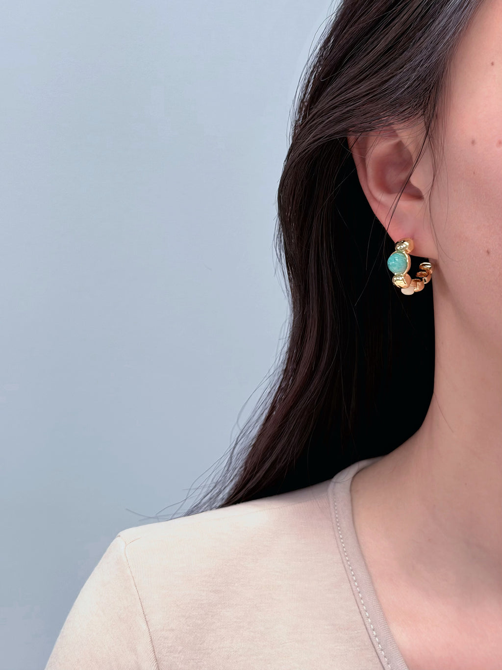 TT original-earring-Handmade natural gemstone earrings | French chic jewelry | Half-hoop earrings | Modern retro style women's personalized jewelry