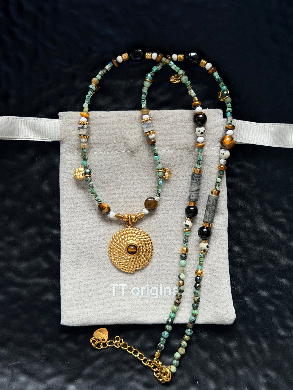 TT original-necklace-Unique tribal style | Bohemian beaded gold pendant necklace | Adjustable turquoise necklace | Handmade style for women