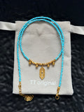 TT original-necklace-Simple turquoise blue beaded choker | Exquisite gold geometric pendant necklace | Adjustable women's vacation essential | Stackable choker